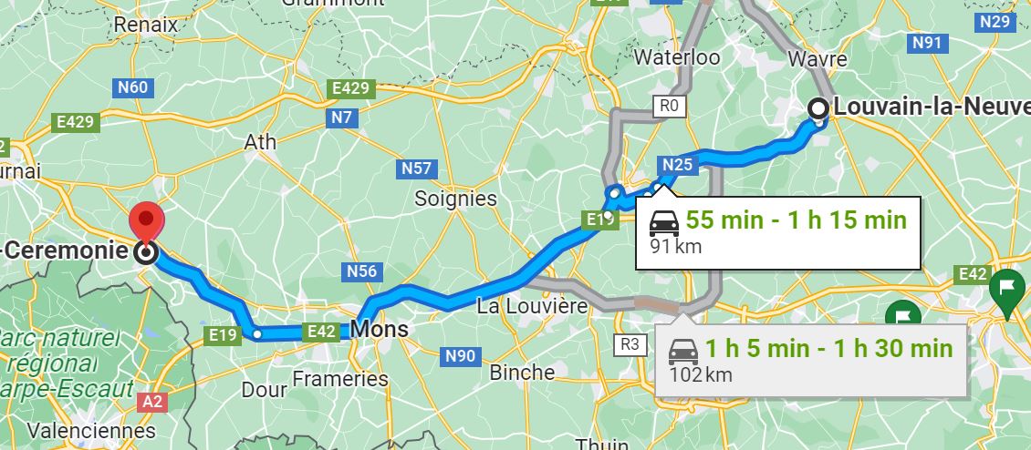 Itinéraire de Louvain à Ongi-ceremonie